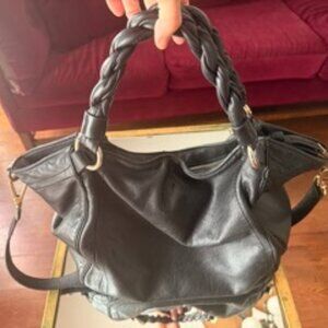 Vintage Black Leather Shoulder Bag Banana Republic Large Crossbody or Shoulder